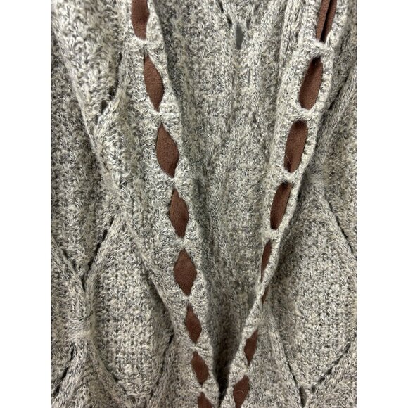 POL Cardigan Sweater M Beige Faux Suede Cable Hood Duster Long Boho Western` - Picture 13 of 16